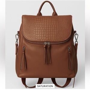 Cluci Brown Leather Backpack Crossbody Computer Bag NWOT